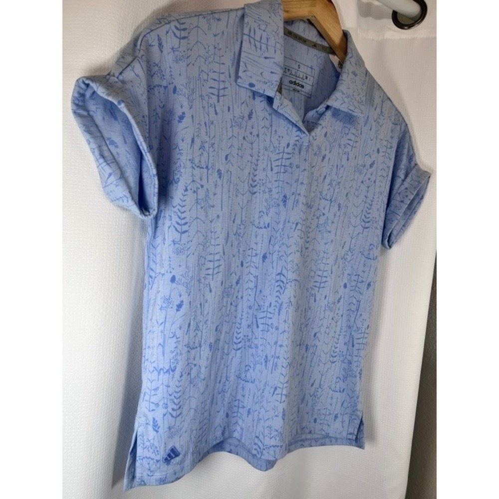 Adidas Women's Go-To Printed Golf Polo Shirt Dawn Blue/Lav S RARE FACTORY SAMPLE - Picture 3 of 11
